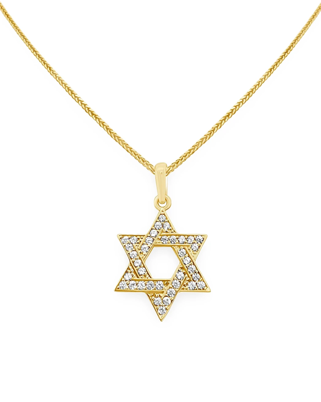 שרשרת זהב צהוב עם תליון מגן דוד משובץ