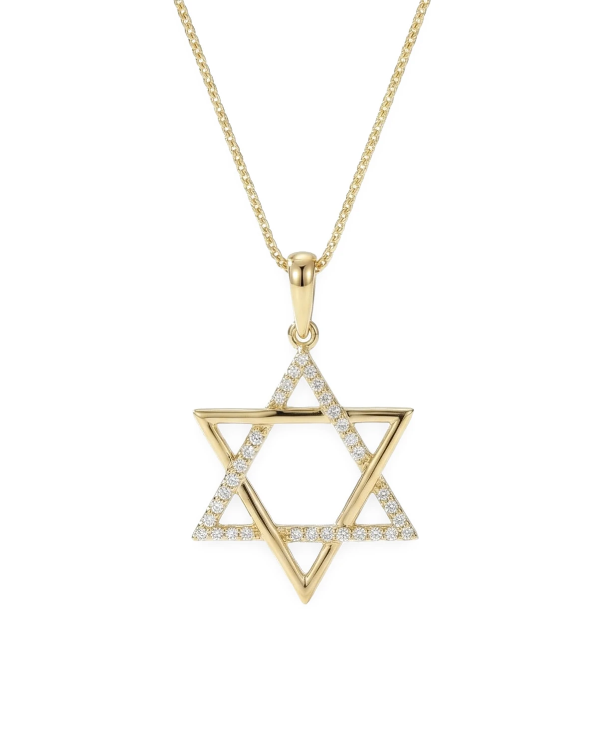 שרשרת זהב צהוב עם תליון מגן דוד שחציו משובץ